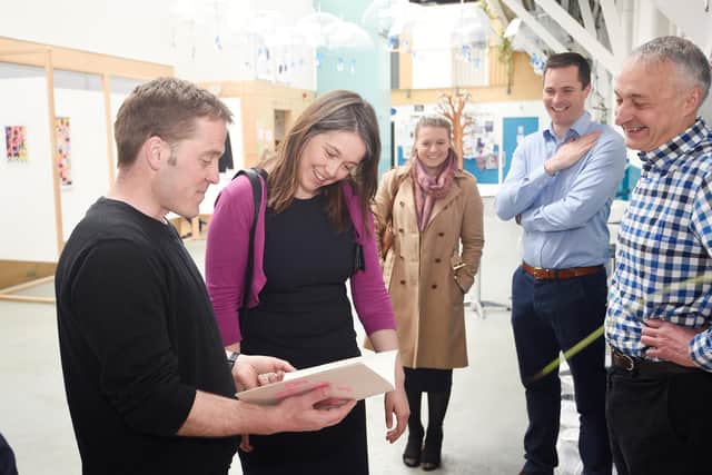 Aileen Campbell, Cabinet Secretary for Communities and Local Government, visits Social Investment Scotland customer Out of the Blue.