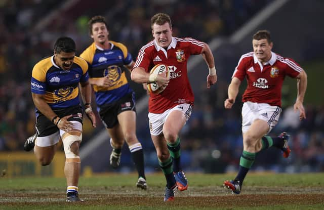 Stuart Hogg breaks clear to score a try against a Combined Country XV on the British & Irish Lions tour of Australia in 2013. Picture: David Rogers/Getty Images