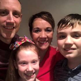 (L-R) Owen, Lauren, Suzanne, and Max Davies. Mum-of-two Suzanne Davies, who was given just a year to live in 2014 after being diagnosed  with aggressive stage four brain tumour, has beaten the odds to still be alive six years later