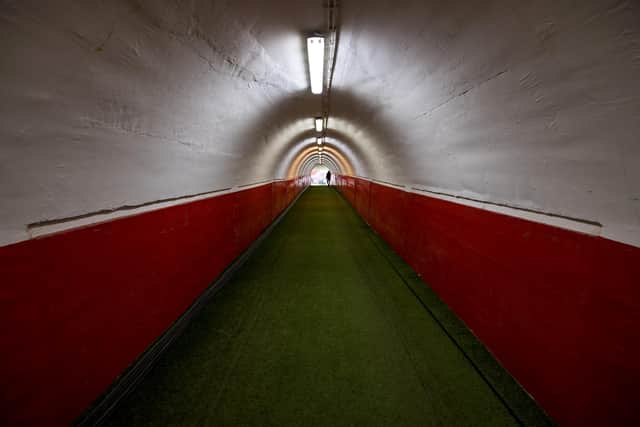 The tunnel at the Rajko Mitic Stadium in Belgrade which the Rangers players will walk through before their Europa League last 16 second leg match against Red Star. (Photo by ANDREJ ISAKOVIC/AFP via Getty Images)