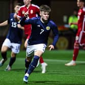 Scotland's Ben Doak celebrates after scoring to make it 3-0 over Hungary in an Under-21 Euro 2025 qualifier. (Photo by Ross MacDonald / SNS Group)