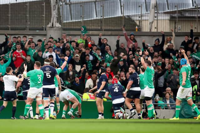 Ireland scored two tries in their 17-13 win over Scotland in Dublin.