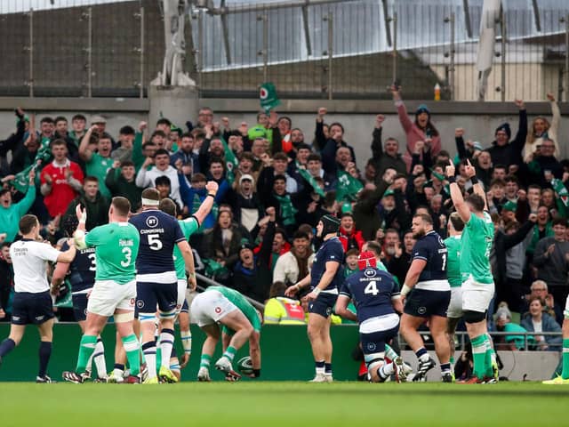 Ireland scored two tries in their 17-13 win over Scotland in Dublin.
