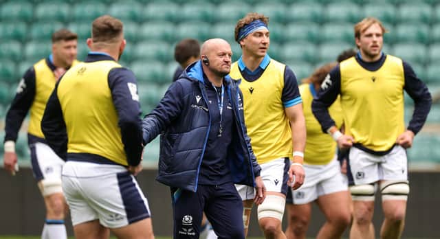 Scotland coach Gregor Townsend and captain Jamie Ritchie at Twickenham. (Photo by David Rogers/Getty Images)
