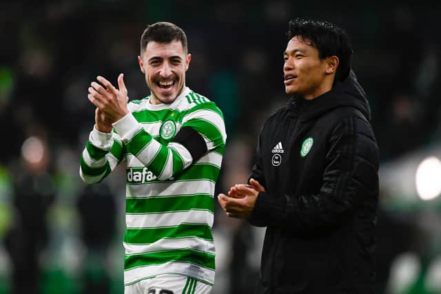 Celtic stars Josip Juranovic and Reo Hatate.  (Photo by Rob Casey / SNS Group)