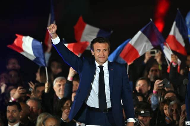 Emmanuel Macron celebrates after his victory.