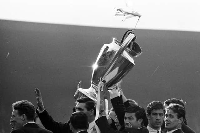 Celtic players display the fruits of their continental labours - the European Cup - back in 1967.