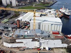 Hull 802, in foreground with Glen Sannox behind, last month, is due to be launched in November. Picture: John Devlin