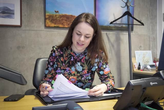 Finance Secretary Kate Forbes preparing her speech in her office in Holyrood, Edinburgh, ahead of delivering the Scottish Budget to the Scottish Parliament on Thursday. Picture date: Wednesday January 27, 2021.