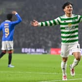 Celtic's Reo Hatate celebrates making it 1-0 over Rangers at Celtic Park. (Photo by Rob Casey / SNS Group)