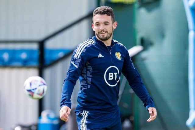 John McGinn during a Scotland training session at Oriam in Edinburgh on Friday ahead of the UEFA Nations League match against Republic of Ireland in Dublin on Saturday. (Photo by Ross Parker / SNS Group)