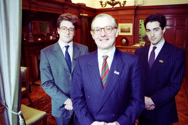 Jenners department store in Edinburgh, October 1993. Left to right: Andrew Douglas, Robert Douglas and Robbie Miller.