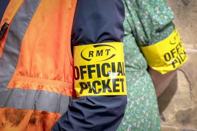 RMT members on the picket line outside Edinburgh's Waverley Station. Picture: Jane Barlow/PA Wire