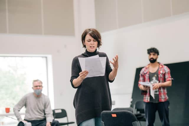 Neil McKinven, Hannah Donaldson and Taqi Nazeer in rehearsals. Picture: Mihaela Bodlovic