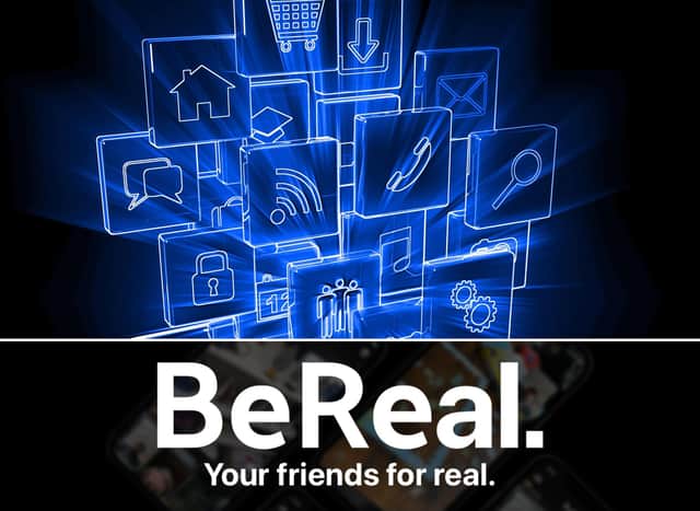 BeReal is the latest social media app sensation. Cr: Canva Pro/GettyImages and BeReal