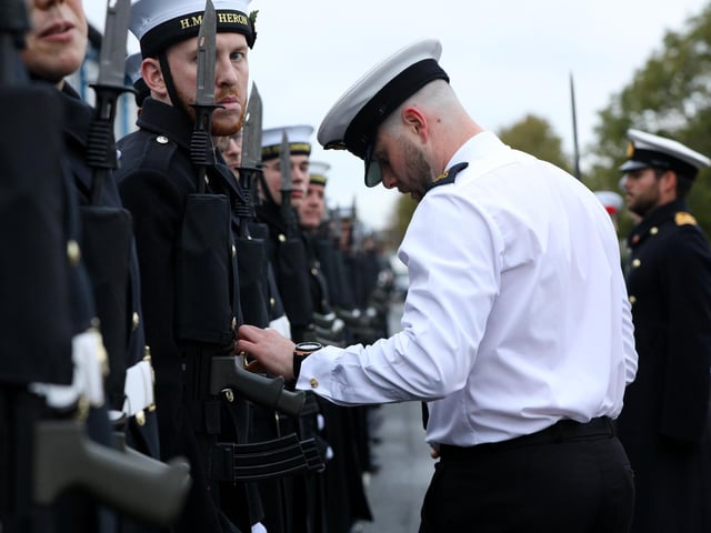 The Royal Navy's Ceremonial Guard in their final rehearsal for their duties at the Cenotaph in London, on Remembrance Sunday. They were photographed at Whale Island, Portsmouth. Picture: Chris Moorhouse   (jpns 101121-25)