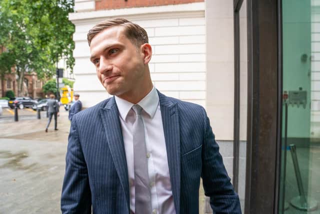 Lewis Hughes, 23, arrives at Westminster Magistrates' Court in London, where he is charged with common assault, after the Chief Medical Officer for England Chris Whitty, was accosted in St James's Park, central London, on Sunday June 27 picture: Dominic Lipinski