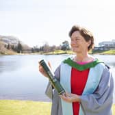 Scottish golfer and Solheim Cup captain and winner Catriona Matthews with her honorary degree from the University of Stirling, 1 April 2022
