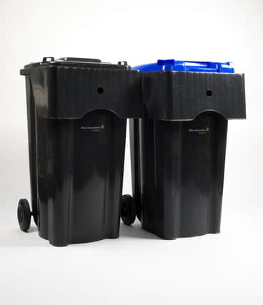 Both the grey-lidded waste and blue-lidded recycling bins diamond-lift bins are being replaced with wheeled bins