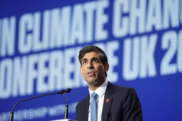 Chancellor Rishi Sunak speaking at the COP26 summit at the Scottish Event Campus (SEC) in Glasgow, ahead of a meeting with a group of finance ministers who are backing a plan to create new global climate reporting standards. Picture: PA