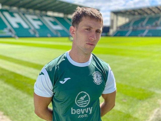 Alfie Cain on the pitch at Easter Road stadium