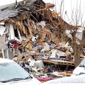 The scene at Baberton Mains Avenue in Edinburgh after a suspected gas explosion in which an 84-year-old man died. Picture: National World/SWNS