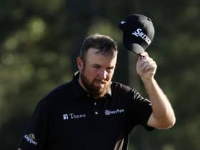 Shane Lowry of Ireland tips his hat to the crowd on the 18th green at Augusta National Golf Club. Picture: Gregory Shamus/Getty Images.
