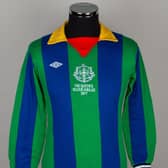 Lot 100 Tommy McLean blue, green, yellow and red No.7 Silver Jubilee match worn shirt, 1977