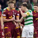 Celtic captain Kieran Tierney exchnages words with Motherwell's James Scott after the controversial goal in the February, 2019 fixture at Celtic Park.