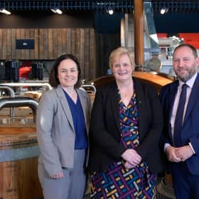 From left, Kate Forbes, Deputy First Minister; Councillor Cecil Meiklejohn, Leader of Falkirk Council; and Rt Hon Ian Murray MP Secretary of State for Scotland following the signing of the £100 million Falkirk and Grangemouth Growth Deal.  (Pic: Julie Howden)