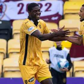 Cristian Montano celebrates putting Livingston ahead against Hearts.  (Photo by Paul Devlin / SNS Group)