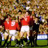 Ireland's John O''Driscoll fields for the British and Lions during the fourth Test against New Zealand as Scottish scrum-half Roy Laidlaw looks on. Photograph: Allsport UK