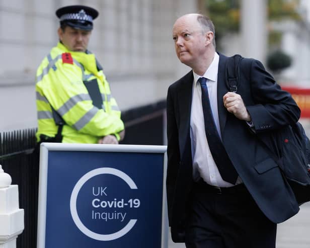 Former chief medical officer Chris Whitty attends the Covid-19 Inquiry on November 21, 2023 in London, England. Past and present government officials are being questioned during Phase 2 of the Covid-19 Inquiry into decision-making in Downing Street during the pandemic.