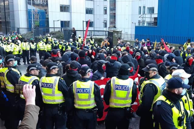 Protesters surrounded by police at Holland Street. PIC: Contributed.