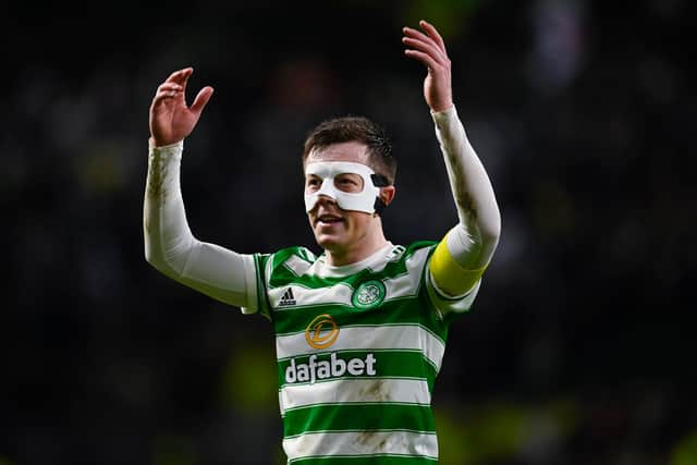 Celtic's Callum McGregor wore a face mask during the match against Rangers.