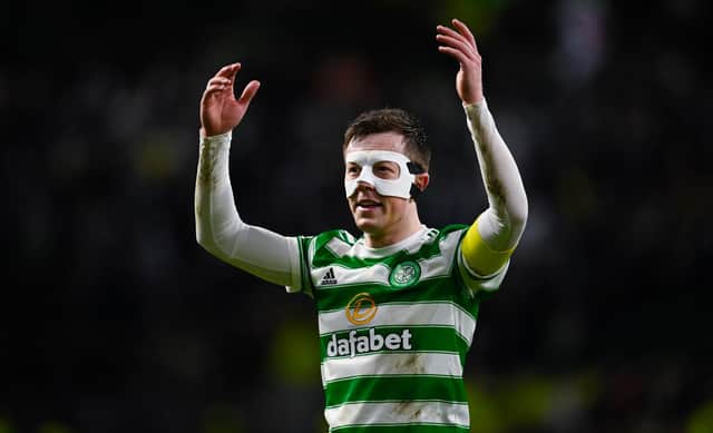 Celtic's Callum McGregor wore a face mask during the match against Rangers.