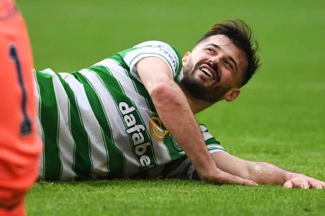 Albian Ajeti celebrates after scoring his second goal in Celtic's 3-0 win over Ross County. (Photo by Ross MacDonald / SNS Group)