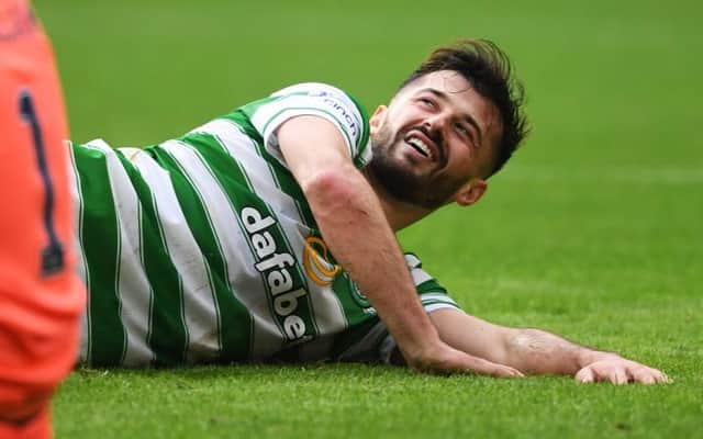 Albian Ajeti celebrates after scoring his second goal in Celtic's 3-0 win over Ross County. (Photo by Ross MacDonald / SNS Group)