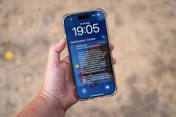 The mobile phone alert sytsem message sent to millions of people on Friday warning them against lighting anything that could spark a wildfre (PictureL Annabel Lee-Ellis/PA Wire)
