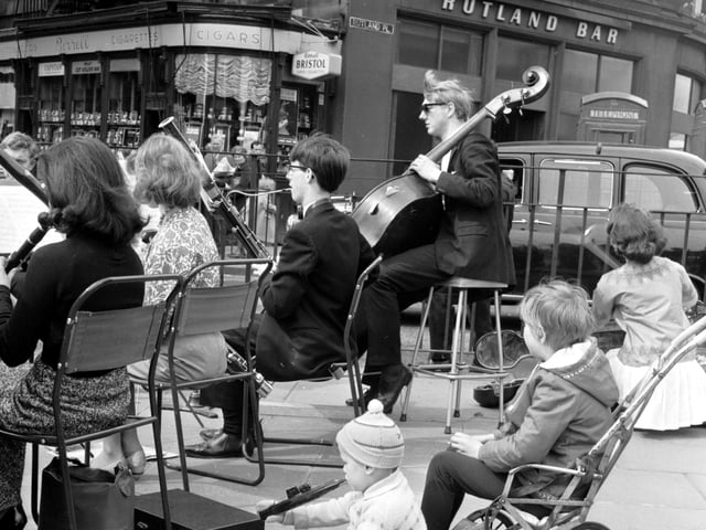 During the University of Edinburgh's Students Charities Day in April 1966, the University Musical Society played chamber music at the west end of Princes Street to raise some cash from shoppers.