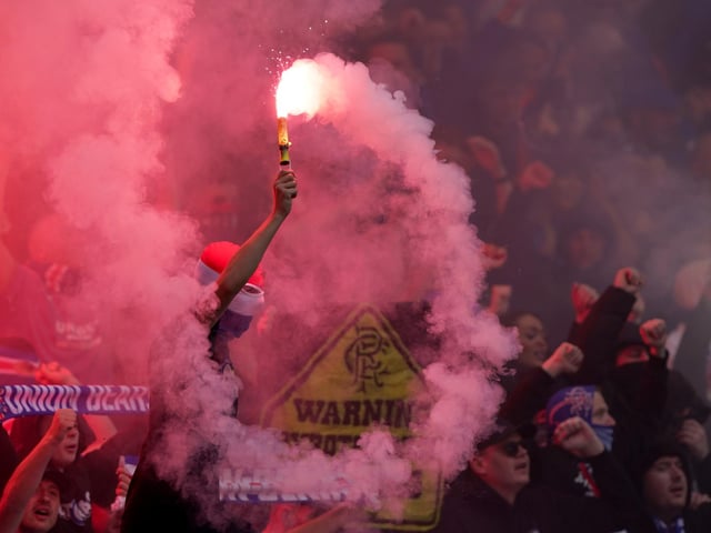 Rangers fans celebrate at full time after during the Scottish Cup final at Hampden Park