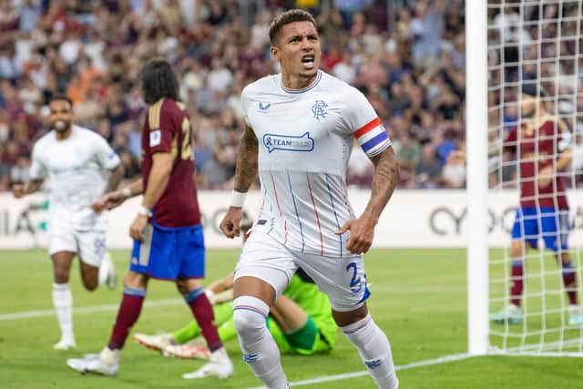 James Tavernier celebrates scoring a priceless goal for Rangers against Servette.