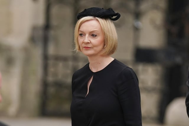 Prime Minister Liz Truss arrives for the State Funeral of Queen Elizabeth II, held at Westminster Abbey, London. Picture date: Monday September 19, 2022.