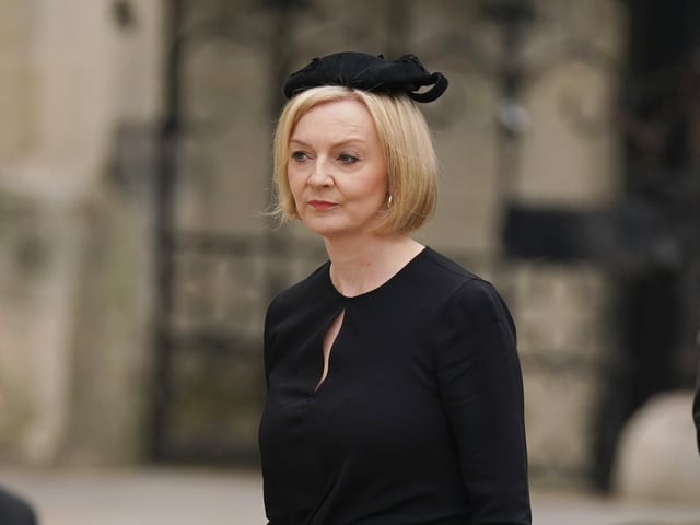 Prime Minister Liz Truss arrives for the State Funeral of Queen Elizabeth II, held at Westminster Abbey, London. Picture date: Monday September 19, 2022.