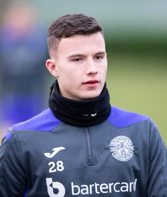 EDINBURGH, SCOTLAND - JANUARY 14: Dylan Tait is pictured during Hibernian media access at Hibernian Training Facility, on January 14, 2022, in Edinburgh, Scotland.  (Photo by Mark Scates / SNS Group)