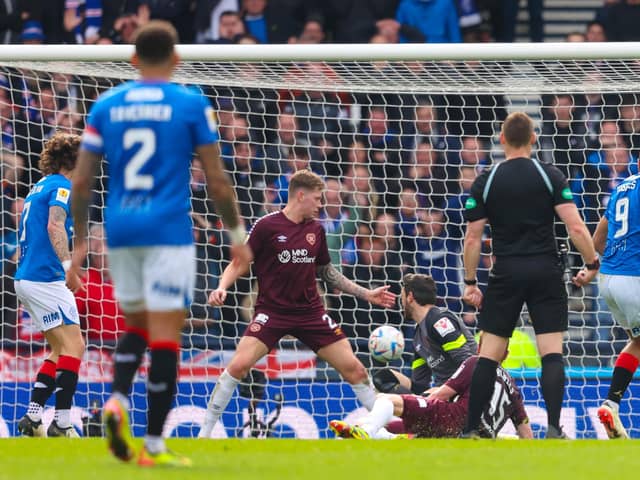 Cyriel Dessers scores his second goal of the match as Rangers took down Hearts 2-0 at Hampden.