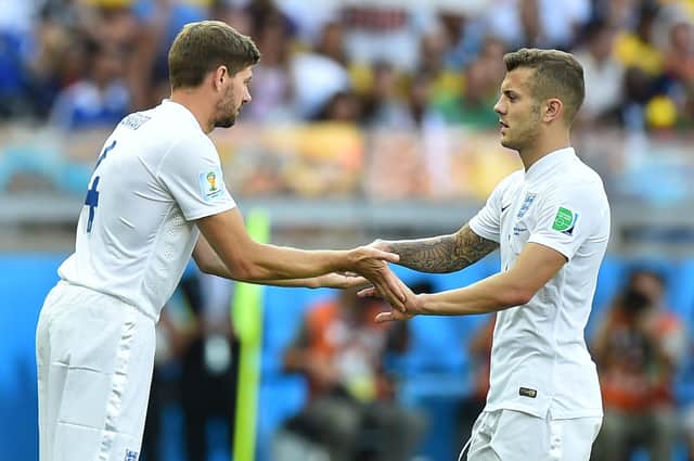 Jack Wilshere is replaced by Steven Gerrard during England's game against Costa Rica at the 2014 World Cup Finals in Brazil. (Photo BEN STANSALL/AFP via Getty Images)