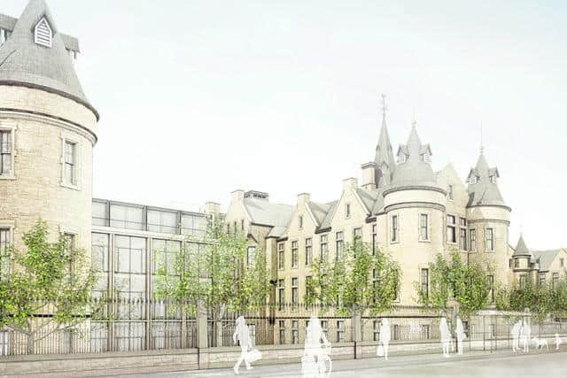 An artist’s impression of the completed Edinburgh Futures Institute – construction of which has brought community benefits to the area from Balfour Beatty.