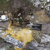 An aerial view of the site where a missile strike killed two men in the eastern Poland village of Przewodow, near the border with Ukraine (Picture: Wojtek Radwanski and Damien Simonart/AFP via Getty Images)