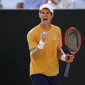 Andy Murray celebrates a point against Joris De Loore in his Rothesay Open Nottingham first round match. Picture date: Tuesday June 13, 2023.